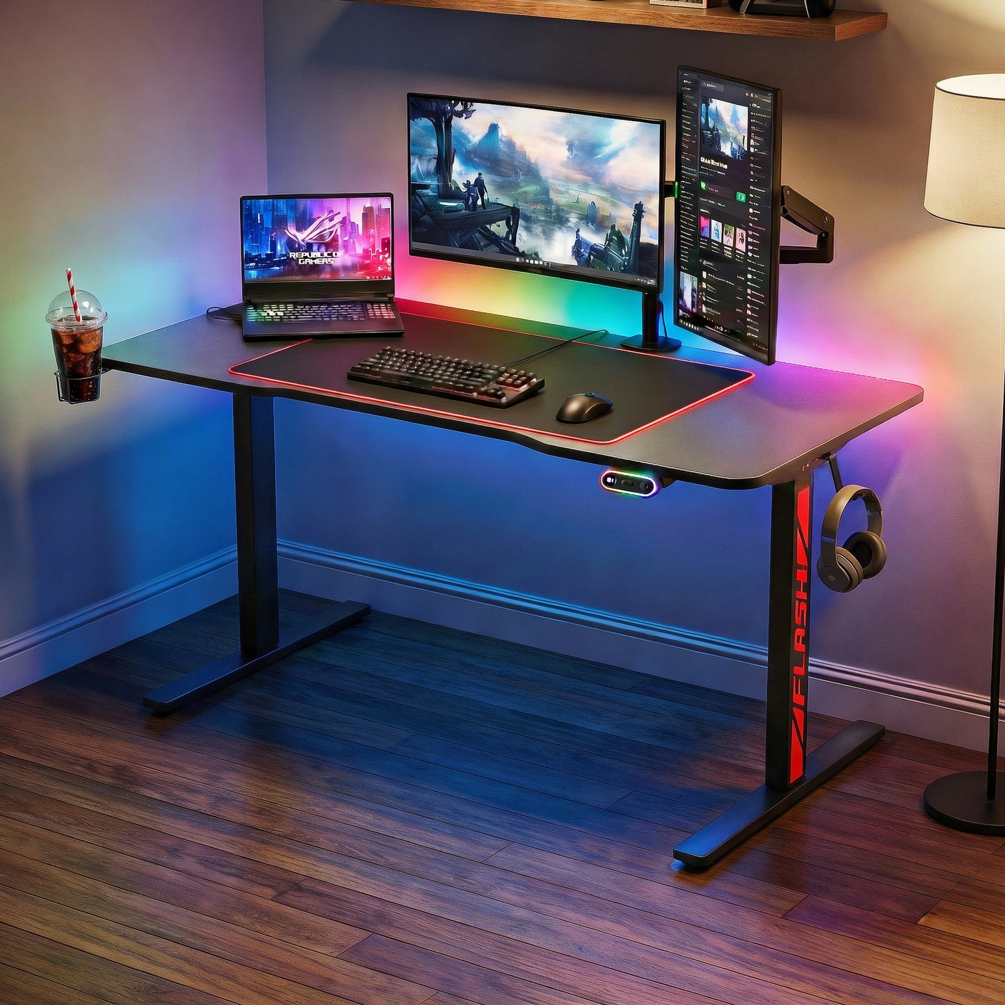Artiss Electric Standing Desk Gaming Desks Sit Stand Table RGB Light Home Office