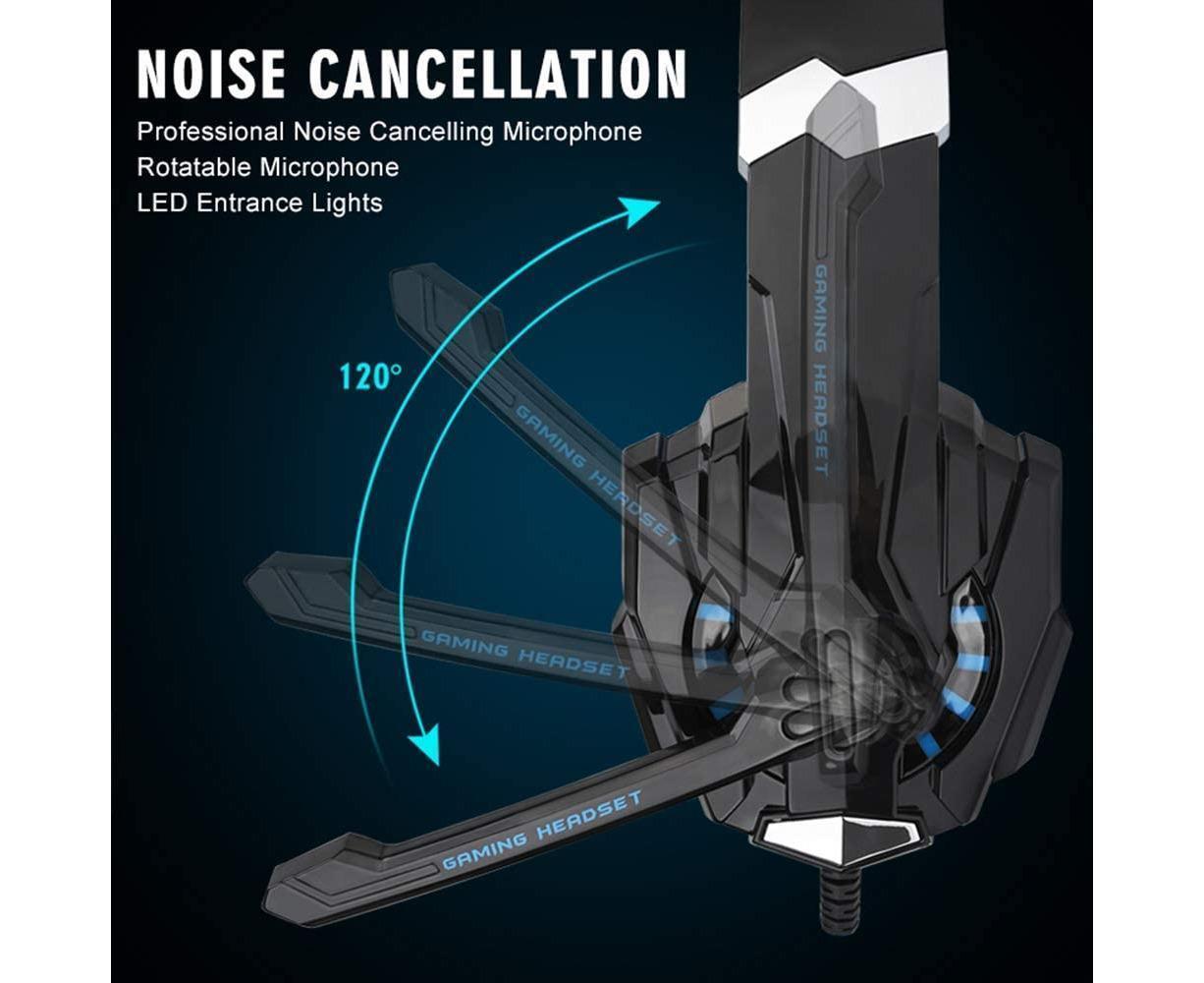 Gaming Headset - Noise Cancelling - Over Ear Headphones with Mic and LED Light