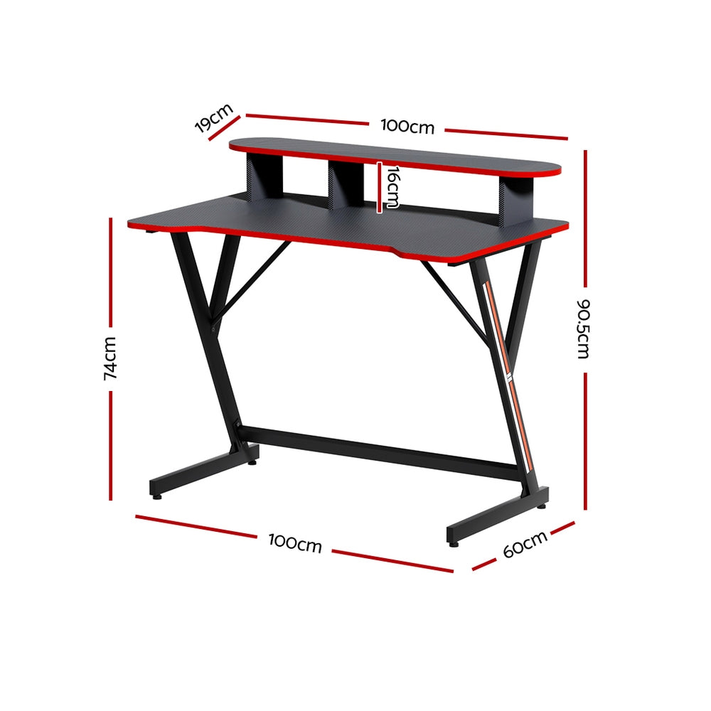 Artiss 100cm gaming desk dimensions diagram showing 100x60cm desktop, 74cm height and 90.5cm total height