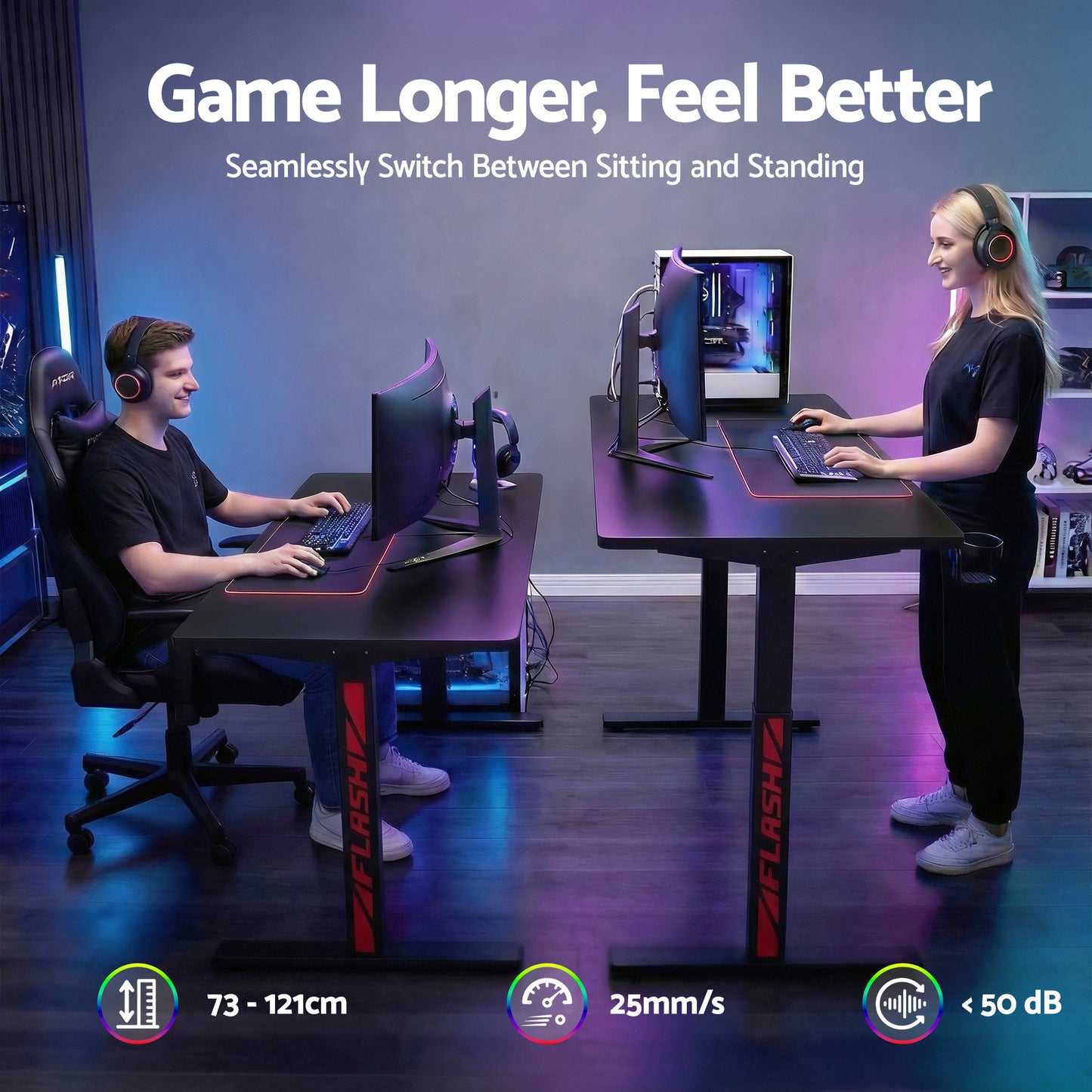 Artiss Electric Standing Desk Gaming Desks Sit Stand Table RGB Light Home Office