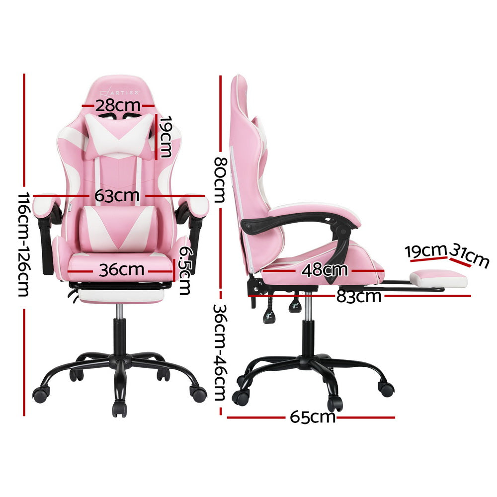 Artiss 2 Point Massage Gaming Office Chair Footrest Pink