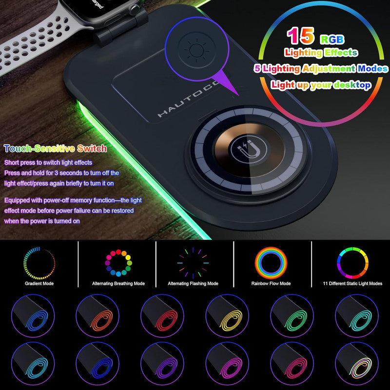 Wireless Charging Mouse Pad 15W RGB Gaming Mousepad Waterproof Desk Mat with Phone Holder 35.4''x11.8'' Extra Large Desk Pad Non-Slip Base Computer Keyboard Mat for PC Laptop, Black