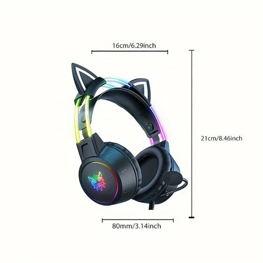 Gaming Headset with Detachable Cat Ear Microphone