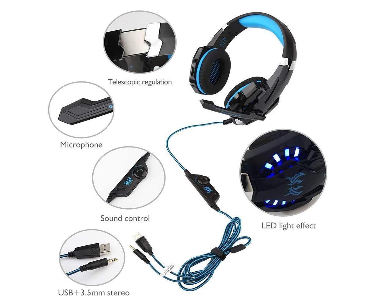 Gaming Headset - Noise Cancelling - Over Ear Headphones with Mic and LED Light