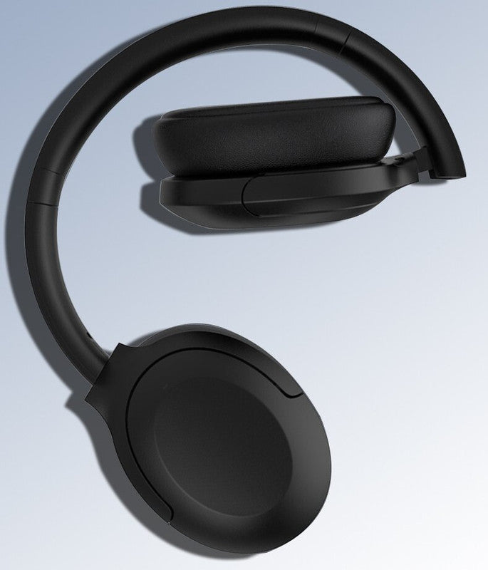 P3965 ANC headphones in black shown folded flat with swivel earcups and slim hinge